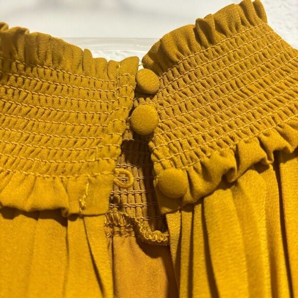 NWT Nanette Lepore Womens High Neck Pleated Smocked A-Line Dress Yellow 2 - Picture 8 of 13